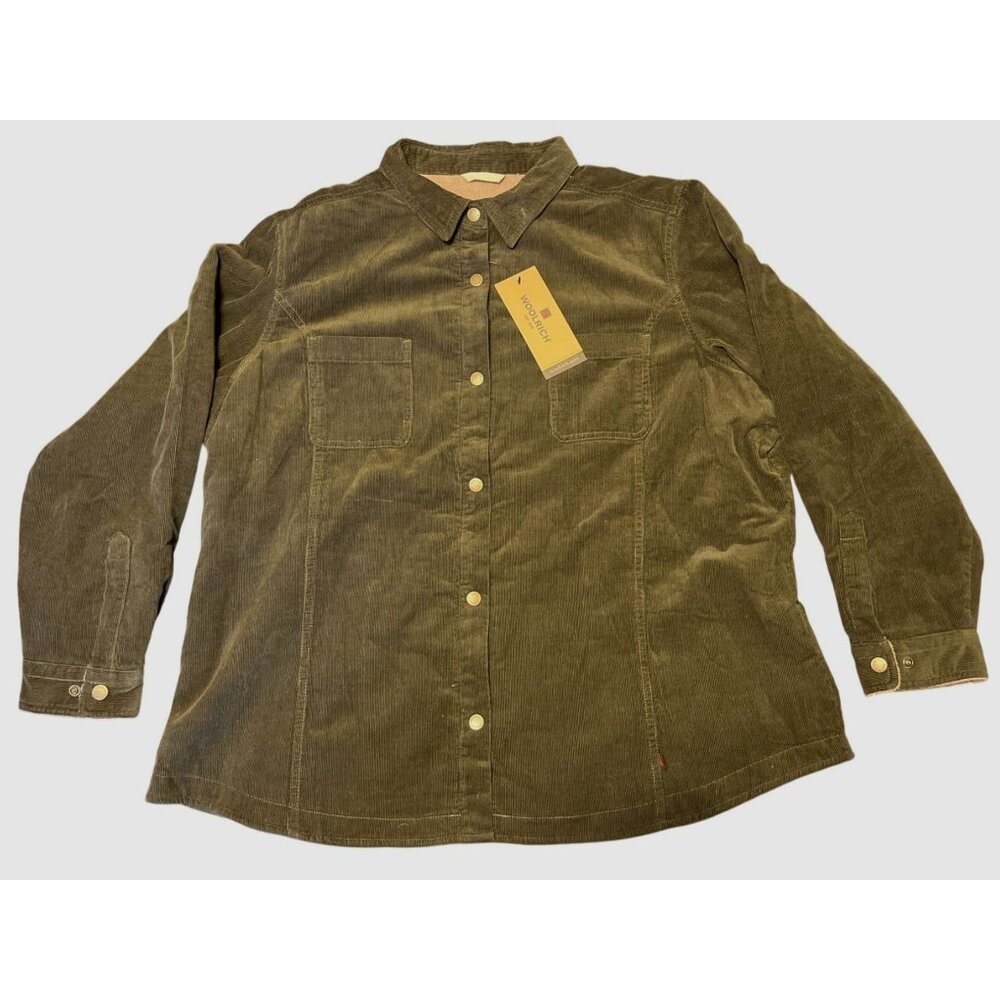 NWT Woolrich Womens 2XL Green Corduroy Sherpa Lined Chore Jacket Button Closure